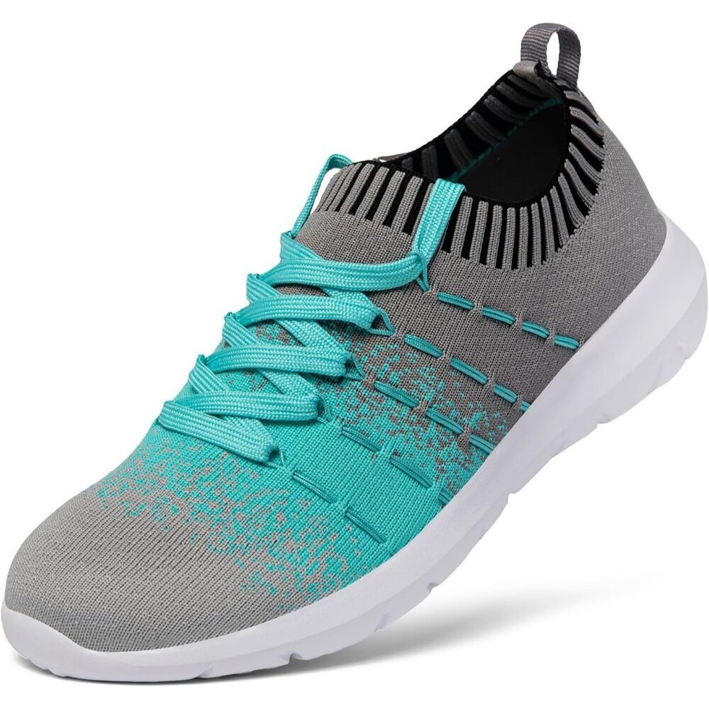 🆕Women Grey-Blue Running Breathable Knitting flexible Sports Shoes Sneakers